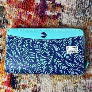 TBM Filofax Blue and Aqua Leaf Pattern Wallet